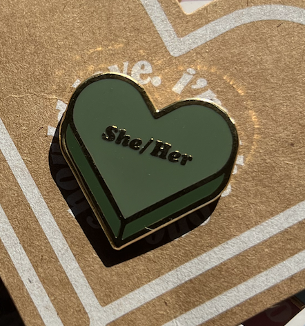 Candy Pronoun Heart Pin