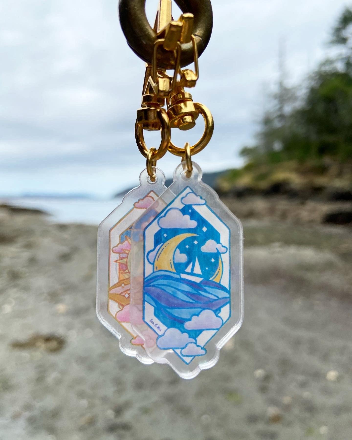 Sun & Moon Acrylic Keychain - Fox & Koi
