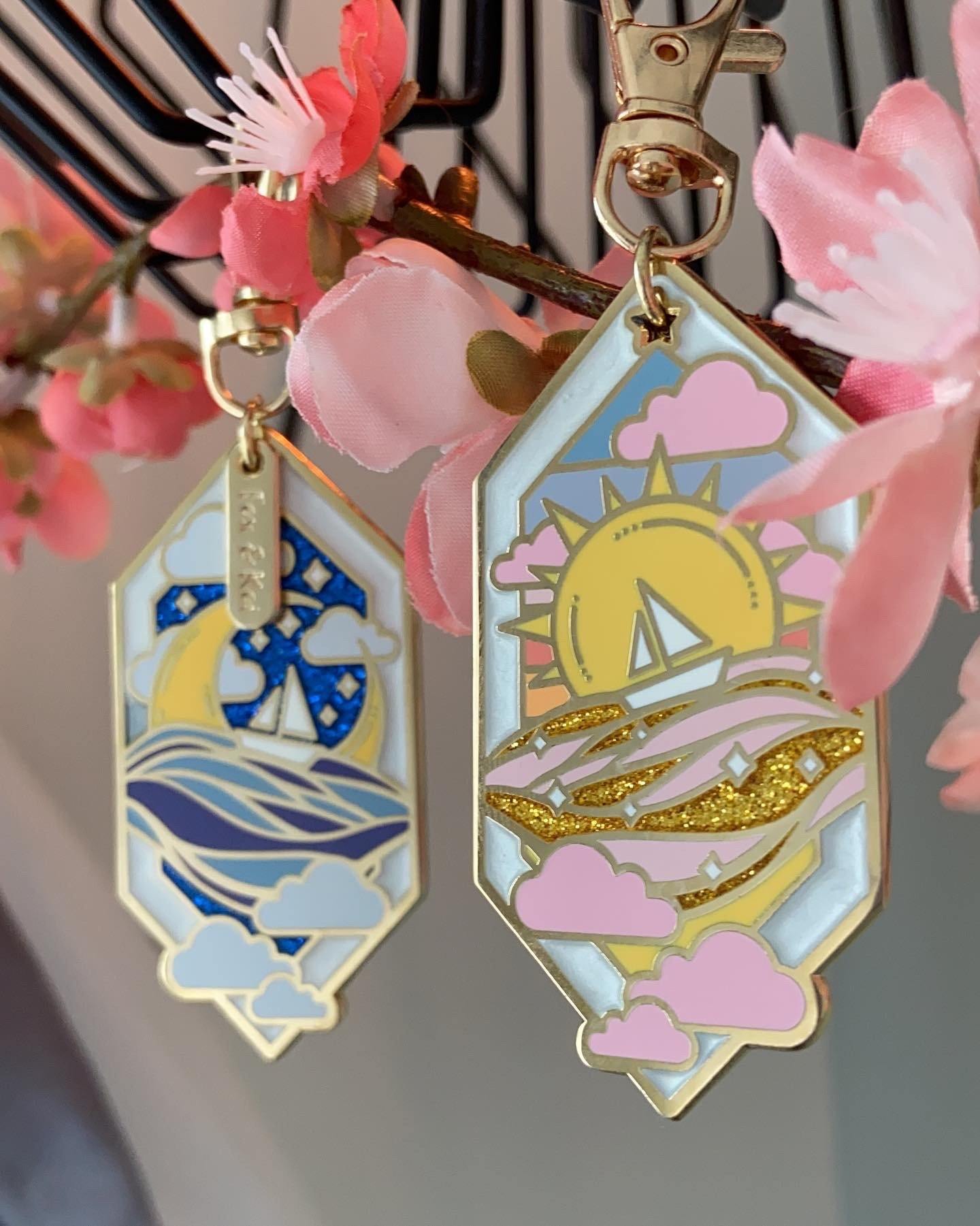 Sun & Moon Enamel Keychain - Fox & Koi