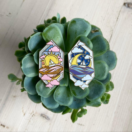 Sun & Moon Enamel Pins - Fox & Koi