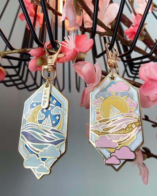 Sun & Moon Enamel Keychain - Fox & Koi