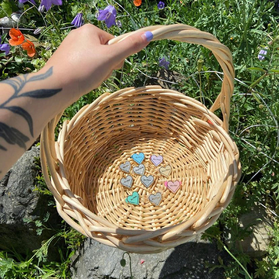 Candy Pronoun Heart Pin