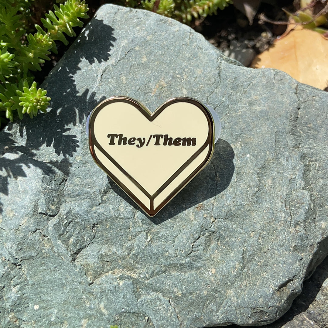 Candy Pronoun Heart Pin