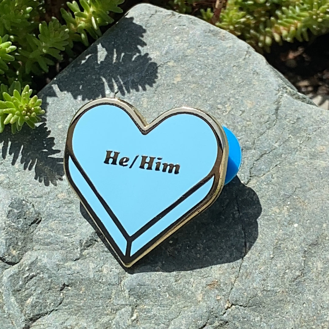 Candy Pronoun Heart Pin