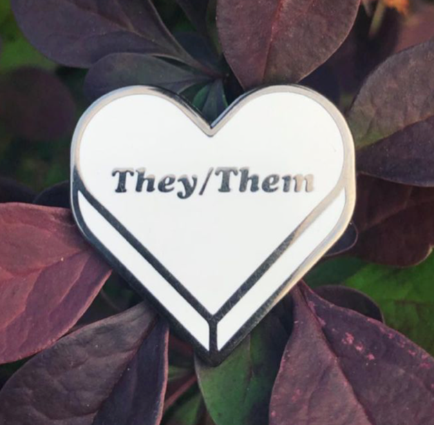 Candy Pronoun Heart Pin