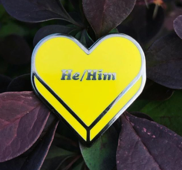 Candy Pronoun Heart Pin