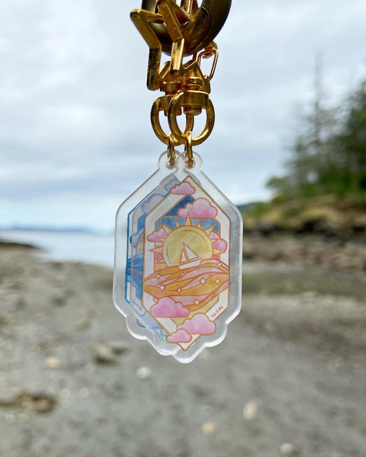 Sun & Moon Acrylic Keychain - Fox & Koi