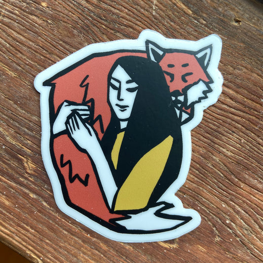 woman & fox sticker